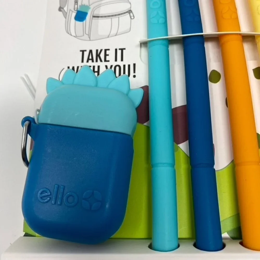 Ello Kids Fold and Store Silicone Straw Set with Case